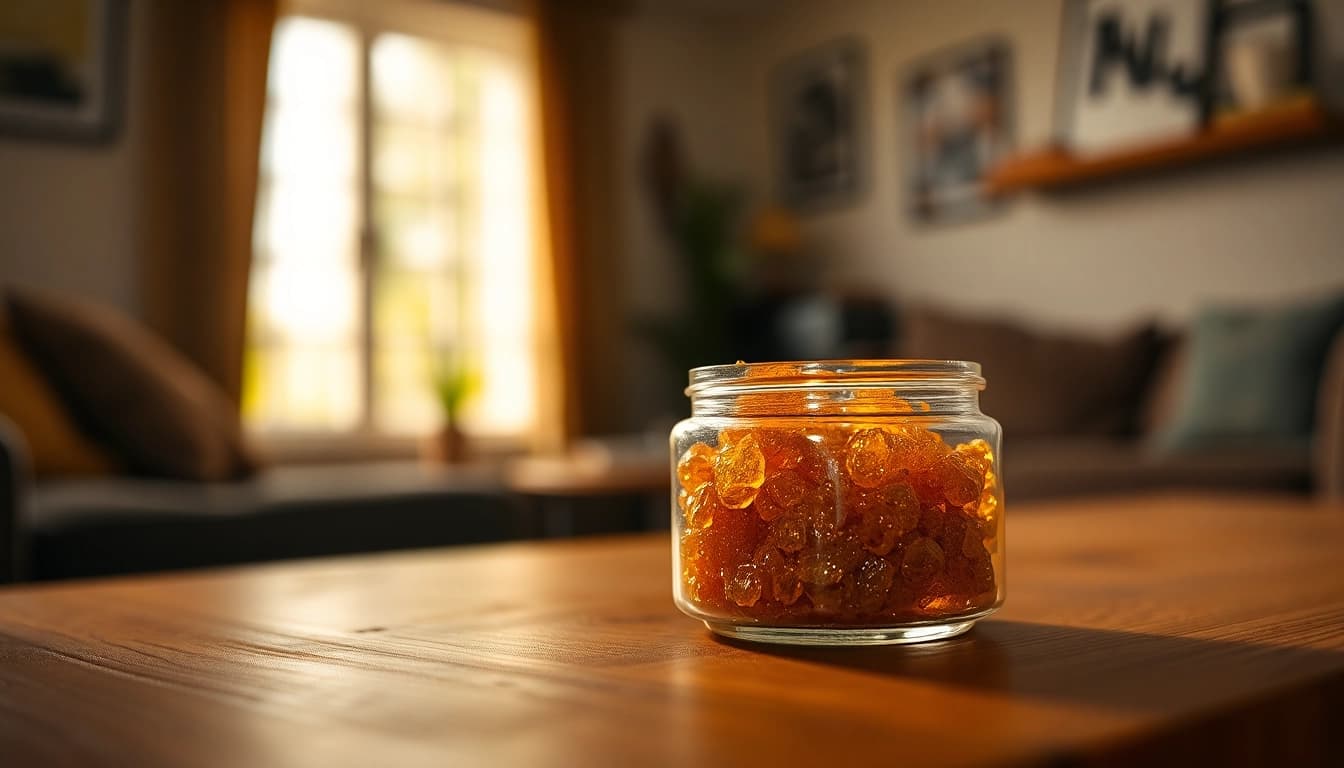 Buy bubble hash online with this beautifully presented glass jar showing its rich texture.