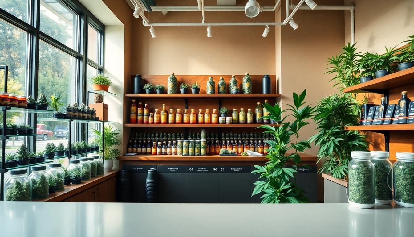 Explore the vibrant interior of a Weed Store featuring premium cannabis products.