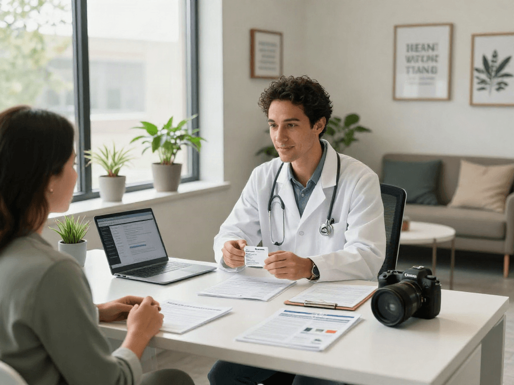 Online medical card Texas consultation with a healthcare professional explaining the application process.