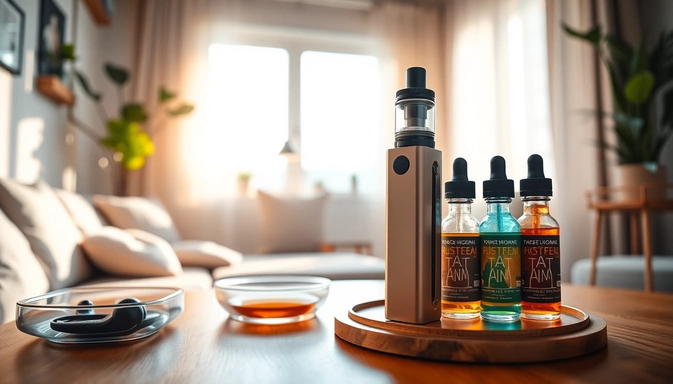 Vape & E-Liquids displayed in a stylish setting showcasing vibrant products.