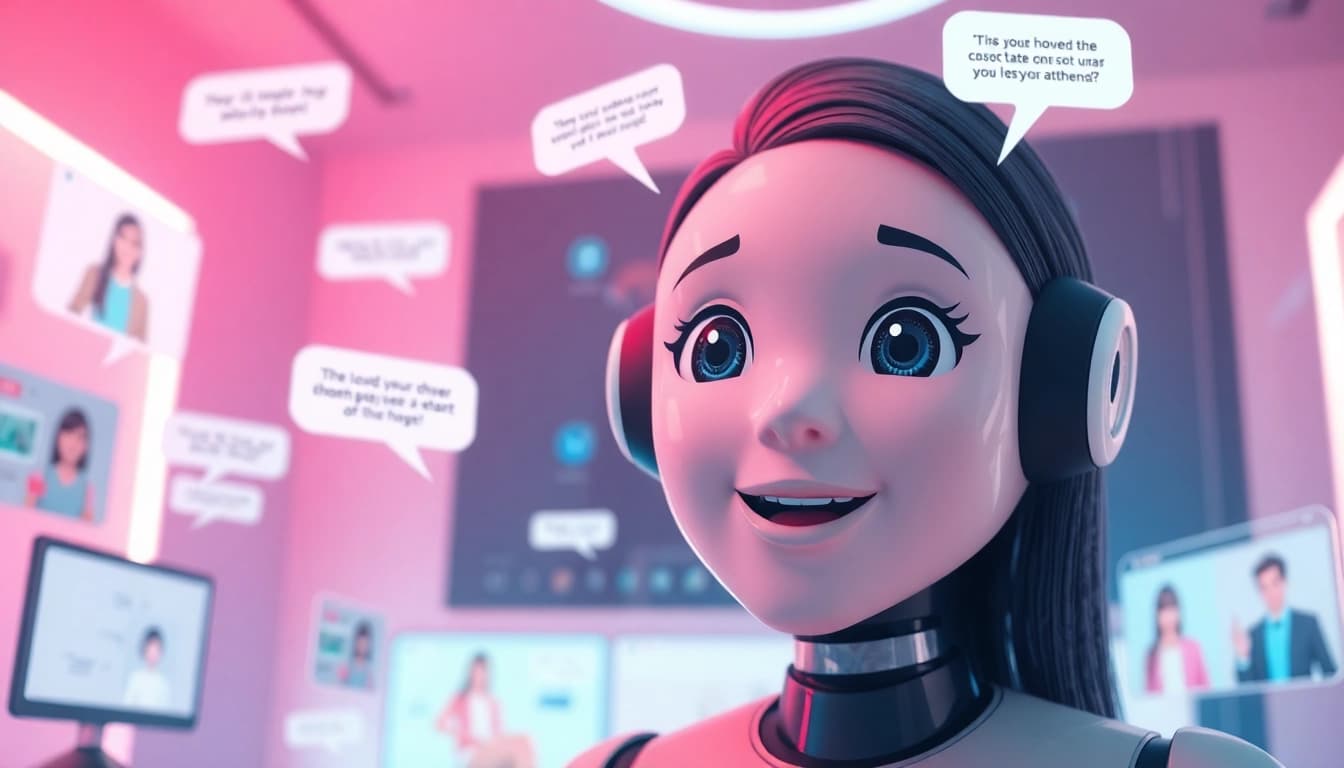 Engage in vibrant ai porn chat with a playful AI character in a stylish virtual environment.