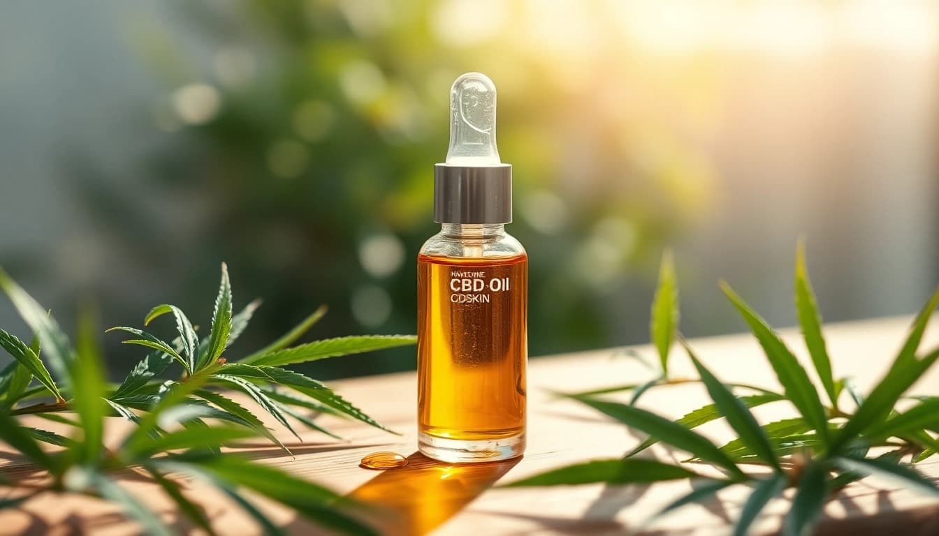 Apply CBD oil for skin in a serene setting with natural lighting and green elements.