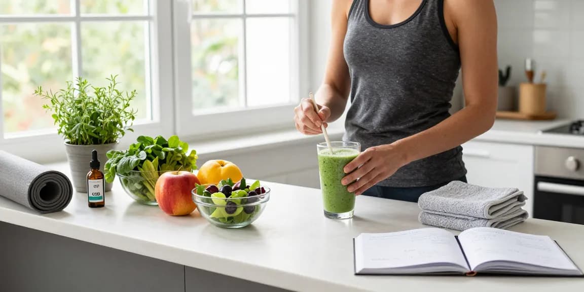 Experience geek bar thc with our premium CBD oil amidst a vibrant wellness smoothie setup.