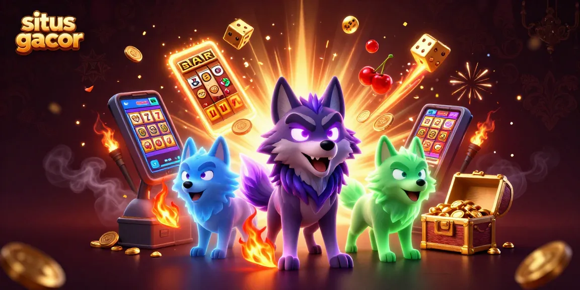 Capture excitement with situs gacor, as glowing wolves and slot machines burst with jackpots!
