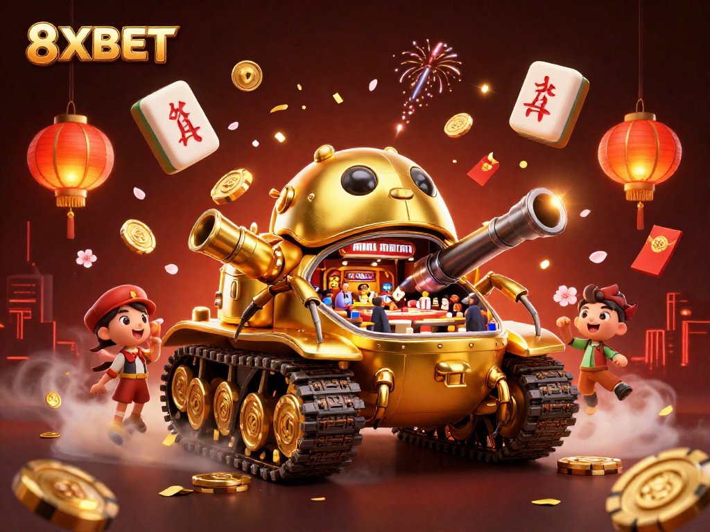 Experience the thrill of 8XBET with a dynamic casino scene in a golden beetle tank.