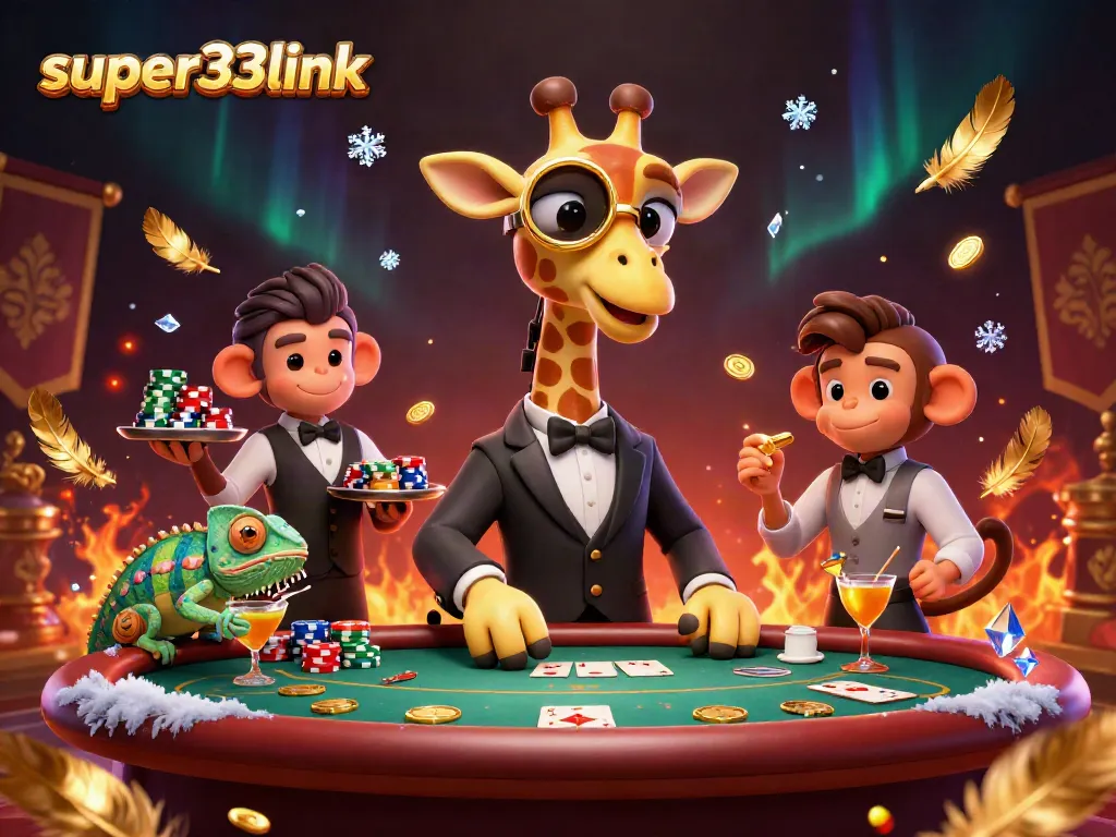 Engage with super33link at an exciting poker table with vibrant characters and rich casino elements.