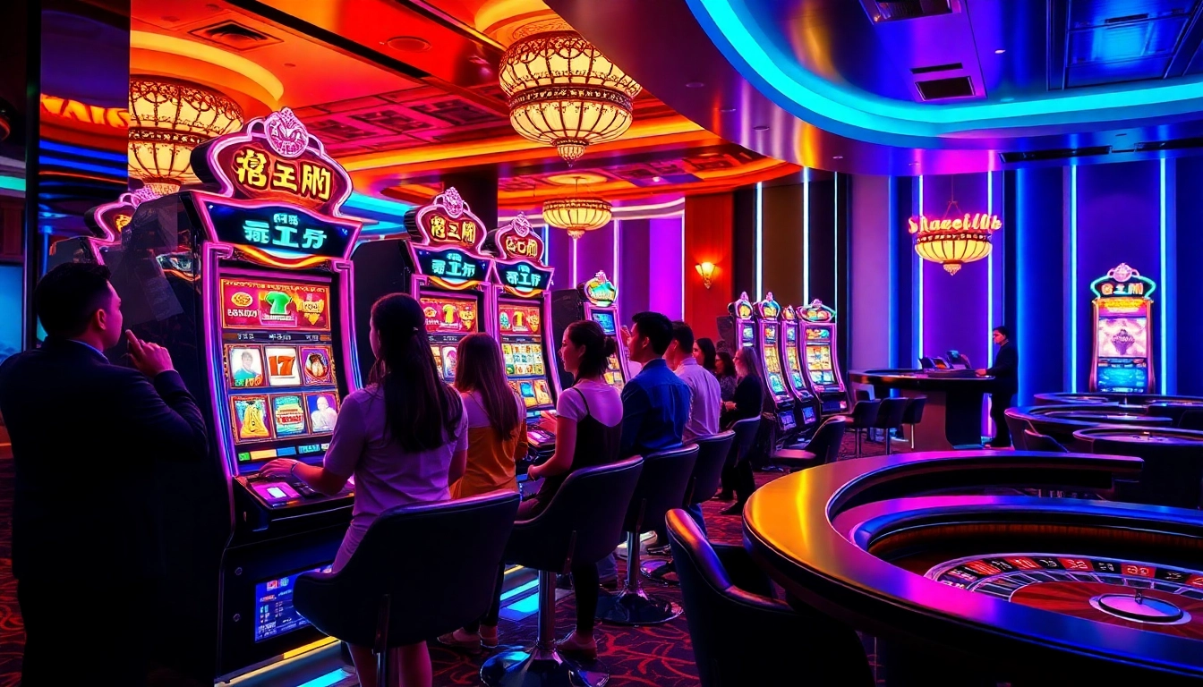 Players engaging with a demo slot pragmatic machine in an upscale casino setting.