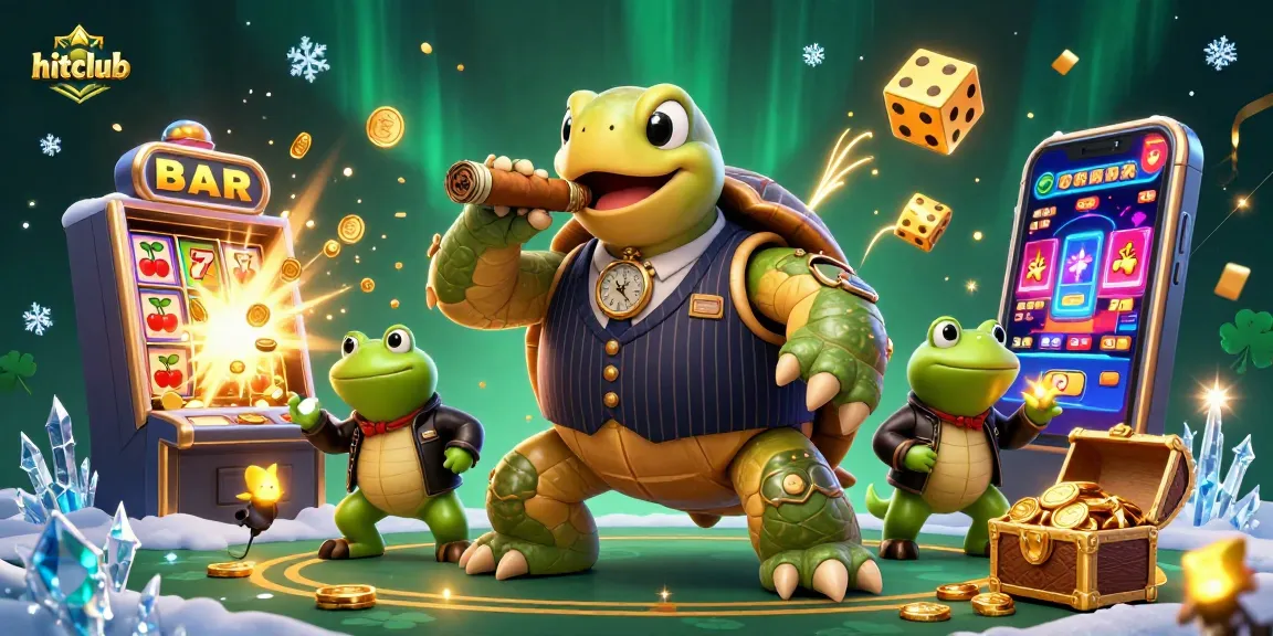 Hitclub showcases a vibrant casino scene with a snapping turtle in a mobster suit surrounded by dynamic gambling elements.
