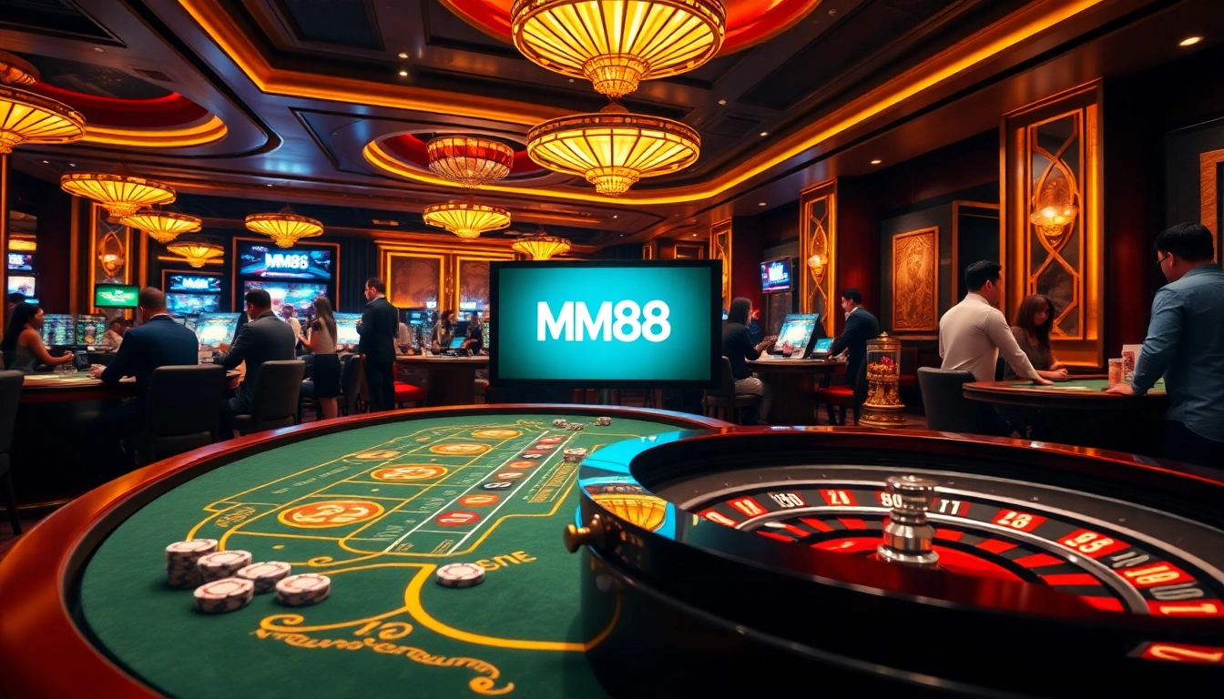 Players enjoying games at MM88 vin casino with vibrant atmosphere and roulette excitement.