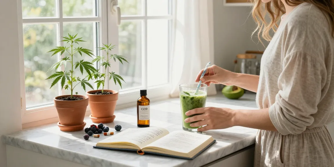 Comprar CBD online en un ambiente de cocina brillante con productos naturales y saludables.