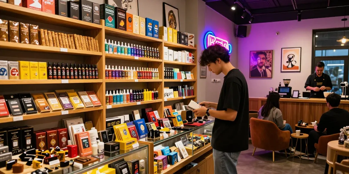 Vibrant smoke shop interior showcasing rokok88 products and accessories, inviting atmosphere with diverse smoking options.