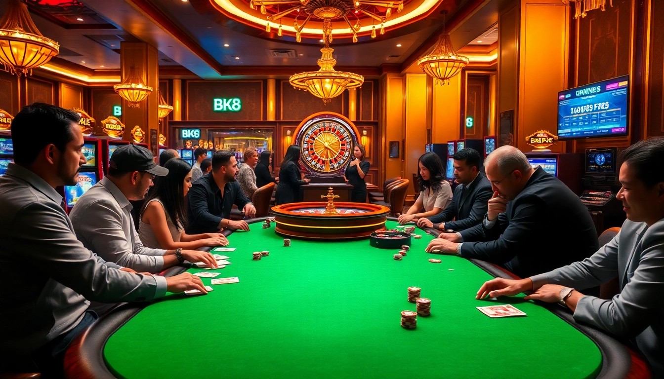 Engage with the luxury of BK8 เว็บตรง casino, showcasing vibrant gaming tables and slot machines.