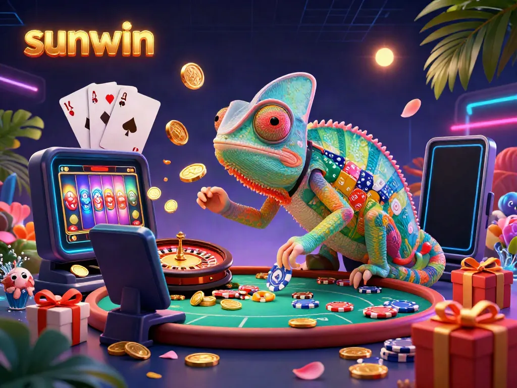 Experience the thrill of winning with sunwin's vibrant gaming universe, featuring a lively chameleon casino master.