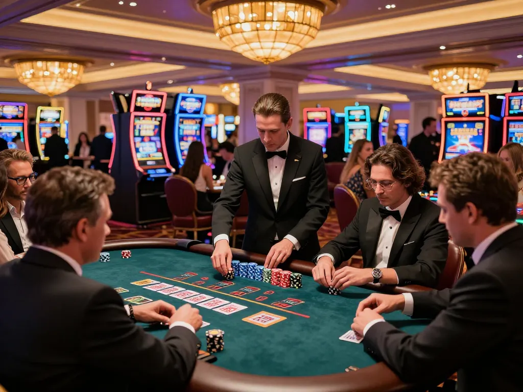 sun win blackjack players focused on their hands in a luxurious Vegas casino setting