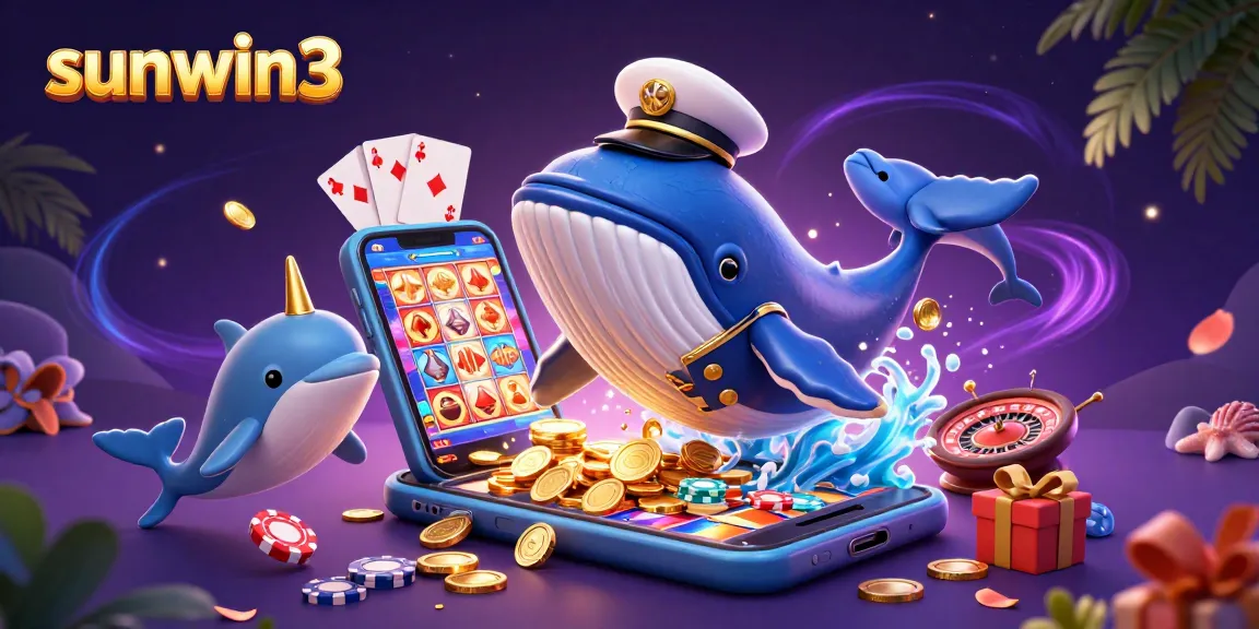 Experience exciting wins at sunwin3's games with whales, narwhals, and dolphins in a vibrant casino setting.