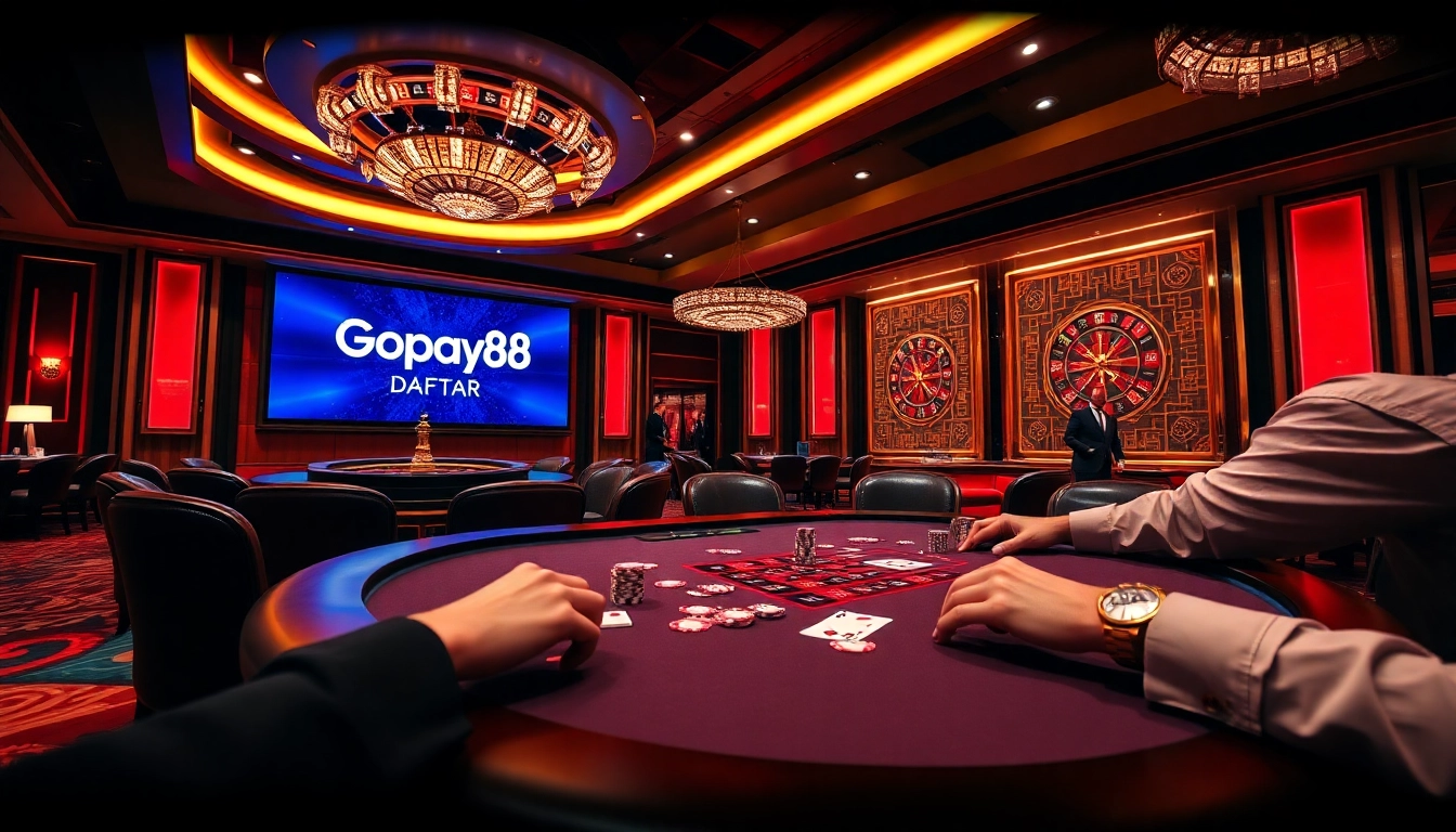 Gopay88 Daftar highlights exciting poker games in a luxurious casino environment.