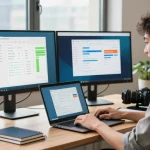 Download WPS Office in a vibrant, engaging home office scene showcasing productivity and creativity.