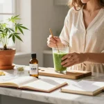 Ministry of Cannabis CBD oil bottle surrounded by fresh ingredients highlighting natural wellness in daily routines.